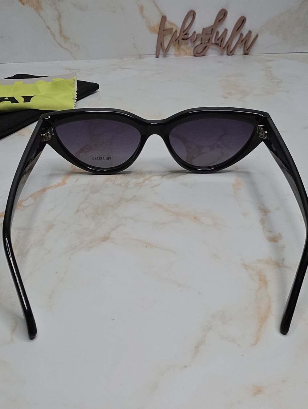 QUAY "NARROW DOWN" Black Cat Eye Frame / Smoke Polarized Lenses Sunglasses - Picture 5 of 11